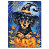 Halloween Dachshund Puppy Canvas Wall Art for Dog Lovers Holiday Gift Family Living Room and Kids Room Decor on Ready to Hang 1.5" Thick Canvas Wrap, Floating Framed Canvas, Flat Rolled Canvas
